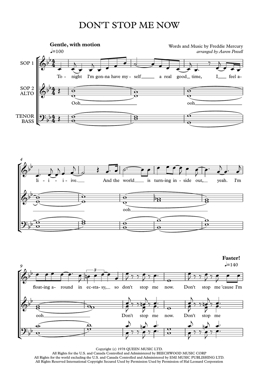 Don't Stop Me Now 4-Part scores gallery preview page 1