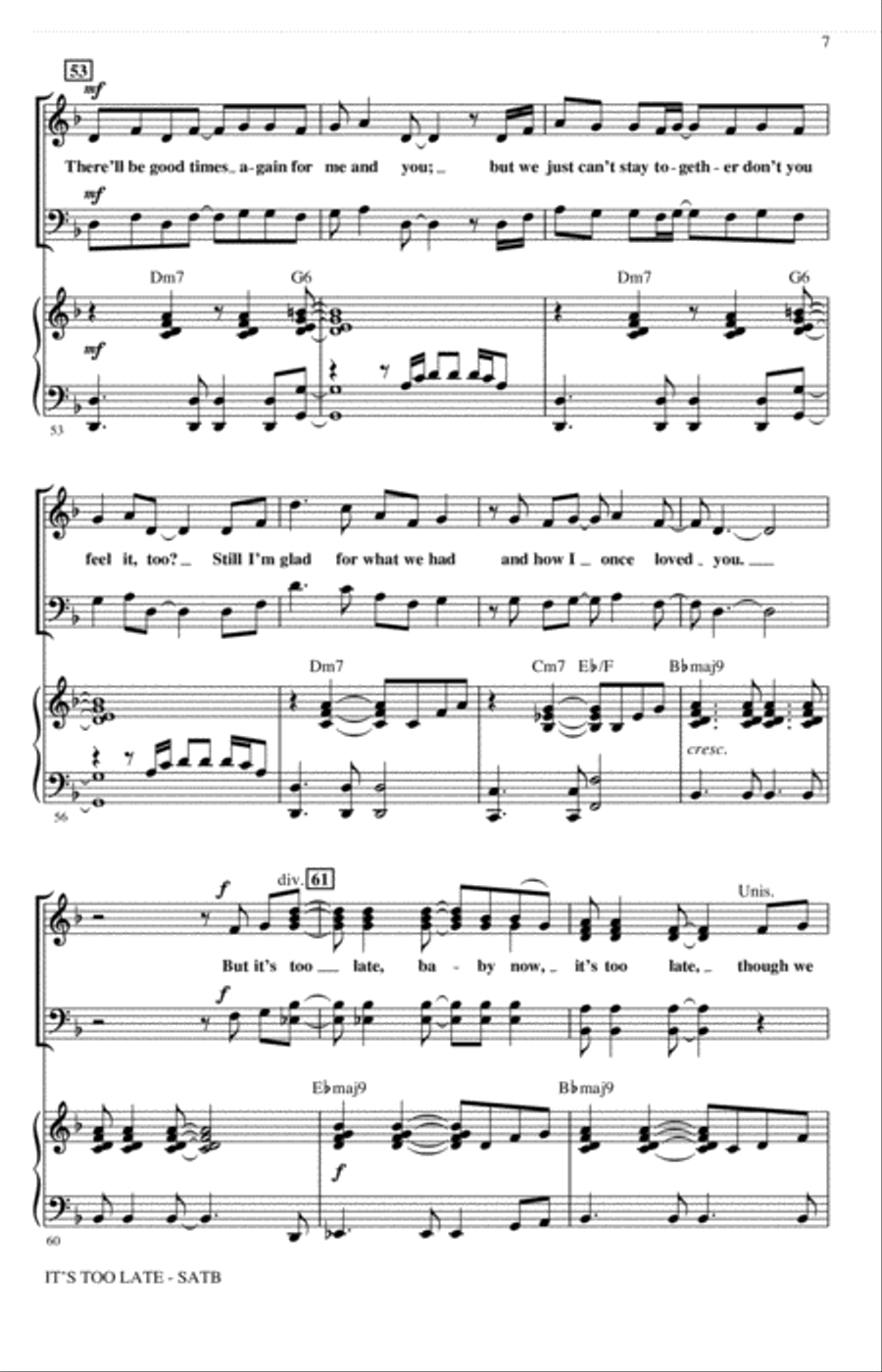 It's Too Late (arr. Roger Emerson) 4-Part scores gallery preview page 6