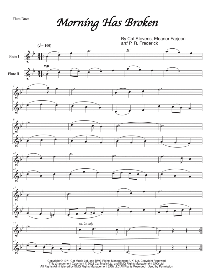 Morning Has Broken Flute Duet scores gallery preview page 1