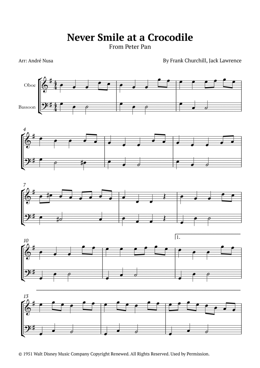 Never Smile At A Crocodile Woodwind Duet scores gallery preview page 1
