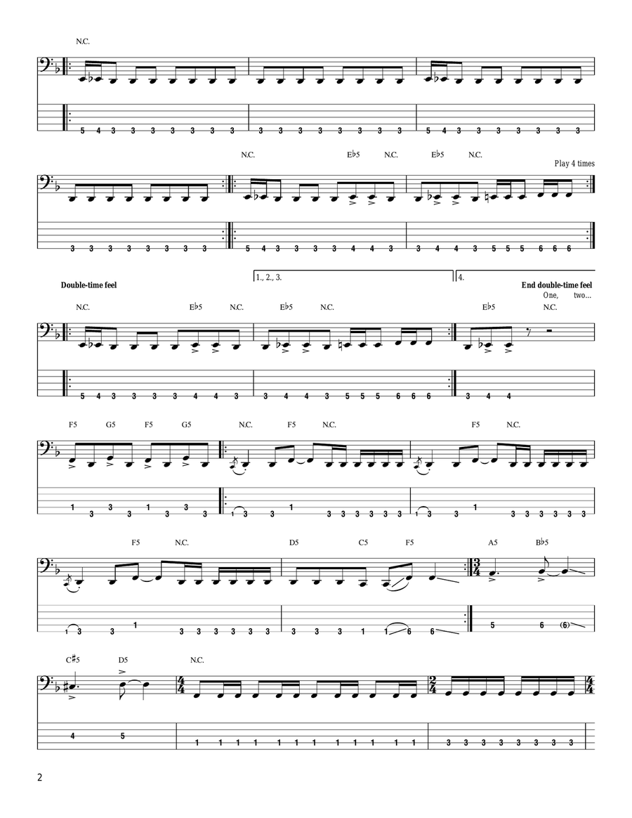 All Nightmare Long Bass Guitar Tablature scores gallery preview page 2