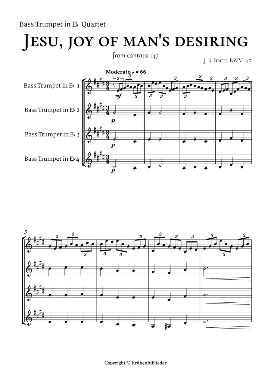 Bach Jesu, joy of man's desiring for E flat Bass Trumpet Quartet Brass Ensemble scores gallery preview page 2