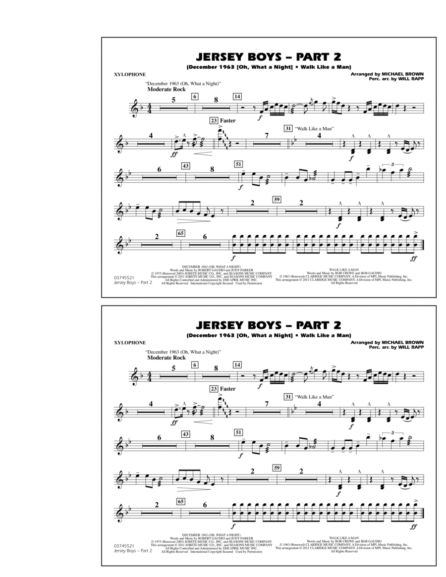 Jersey Boys: Part 2 - Xylophone Marching Band scores gallery preview page 1