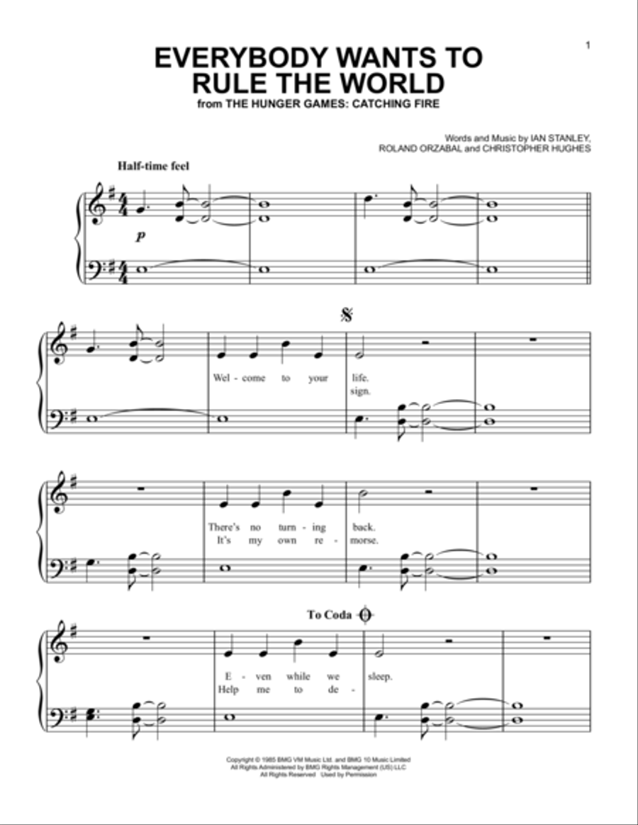 Everybody Wants To Rule The World Easy Piano scores gallery preview page 1