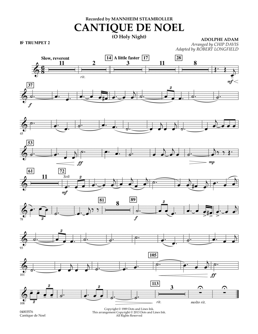 Cantique de Noel (O Holy Night) - Bb Trumpet 2 Concert Band scores gallery preview page 1