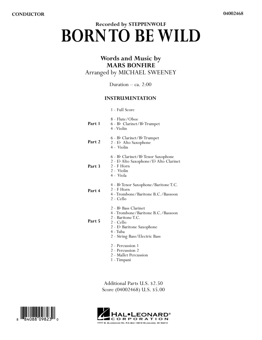 Born to Be Wild - Conductor Score (Full Score) Concert Band scores gallery preview page 1
