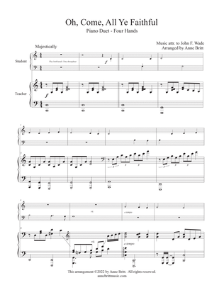 Oh, Come, All Ye Faithful (elementary student/teacher piano duet)
