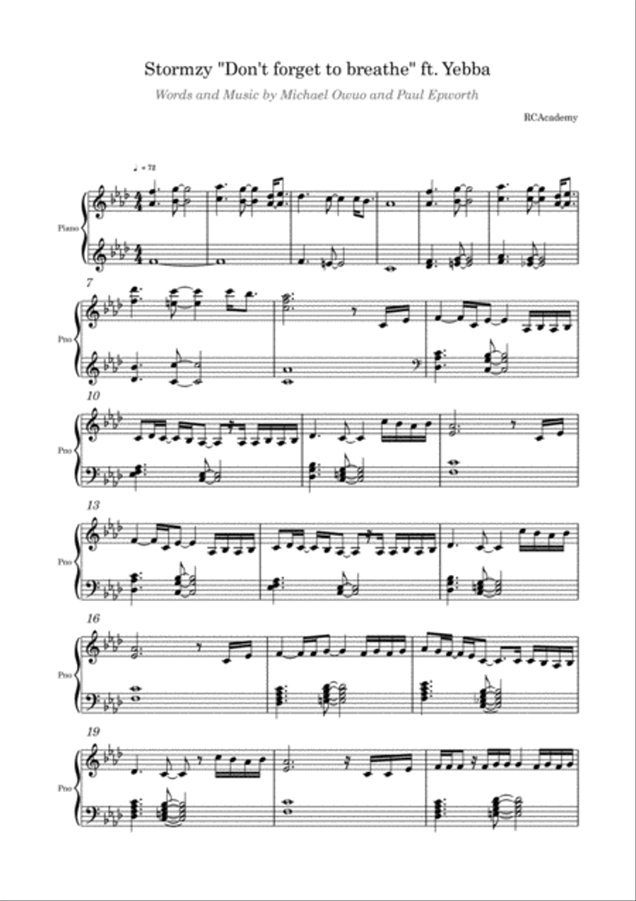 Don't Forget To Breathe (feat. Yebba) Piano Solo scores gallery preview page 1