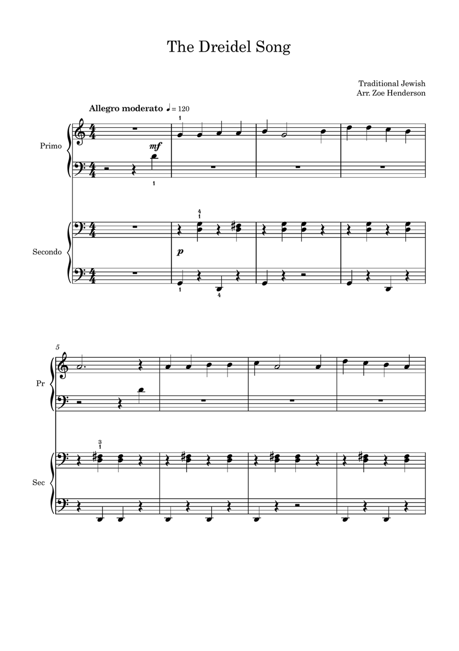 The Dreidel Song (Easy Piano Duet) Piano Method scores gallery preview page 1