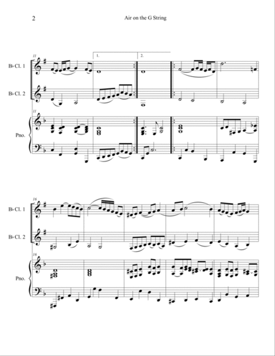 Air on the G String (Clarinet Duet with Piano Accompaniment) Clarinet Duet scores gallery preview page 2