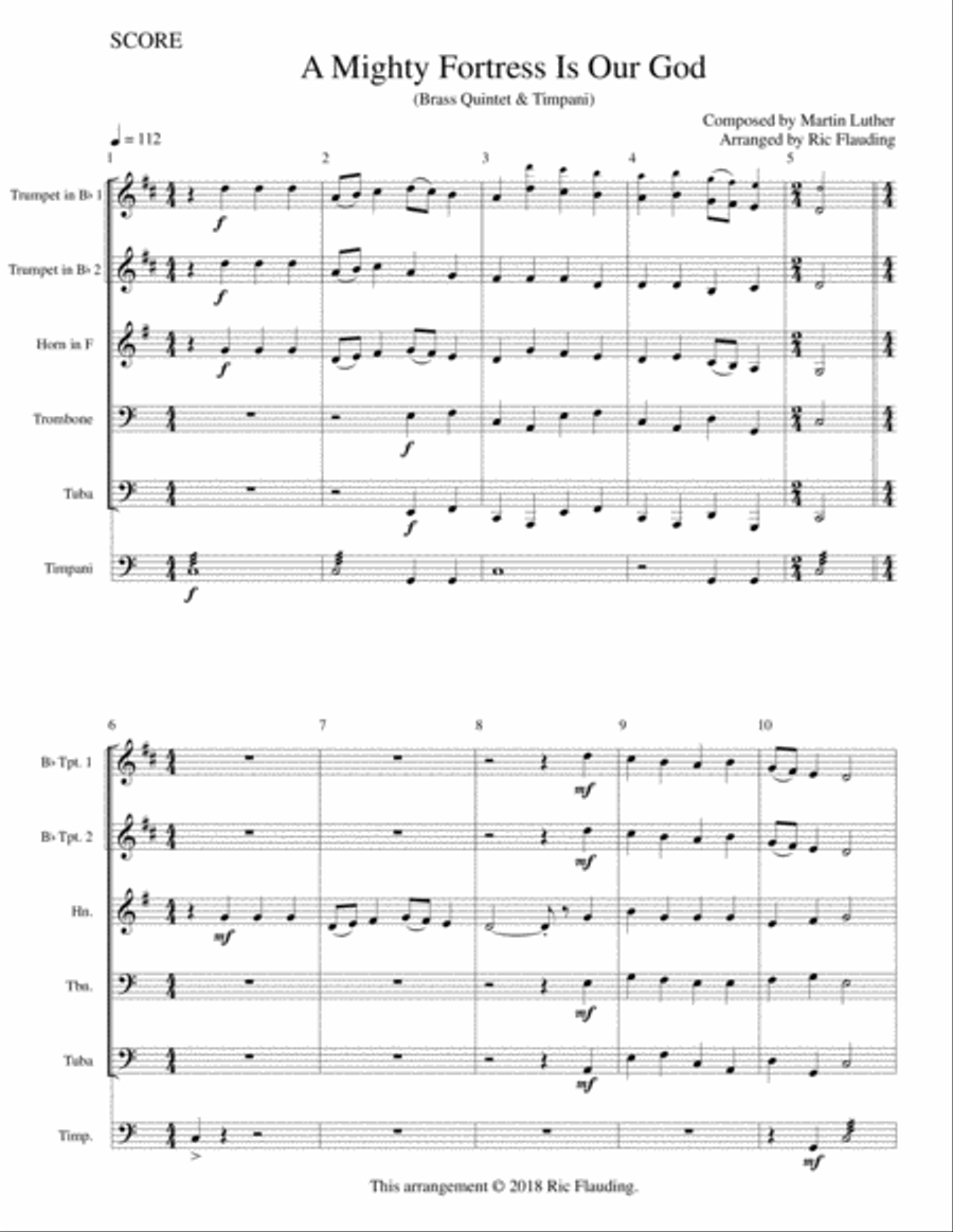A Mighty Fortress Is Our God (Brass Quint. & Timp.) Small Ensemble scores gallery preview page 2
