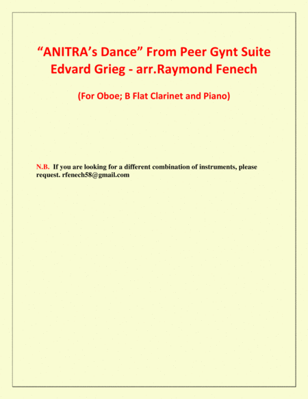 Anitra's Dance - From Peer Gynt - Oboe; B Flat Clarinet and Piano image number null