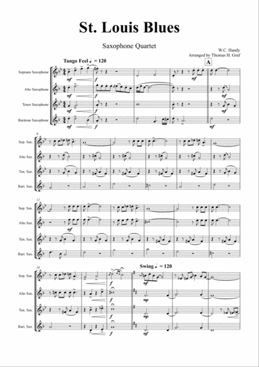 St. Louis Blues - Saxophone Quartet Saxophone Quartet scores gallery preview page 1