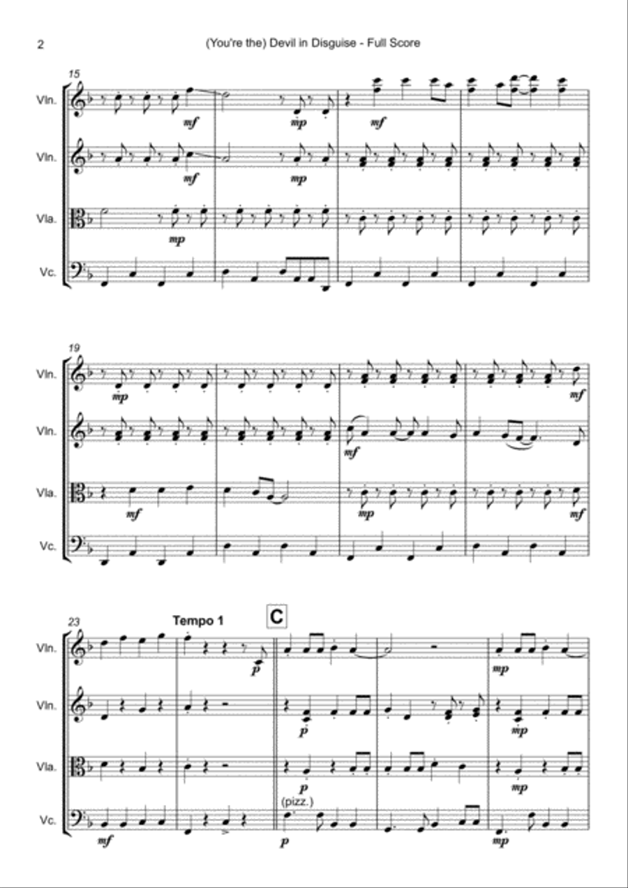 (you're The) Devil In Disguise String Quartet scores gallery preview page 3