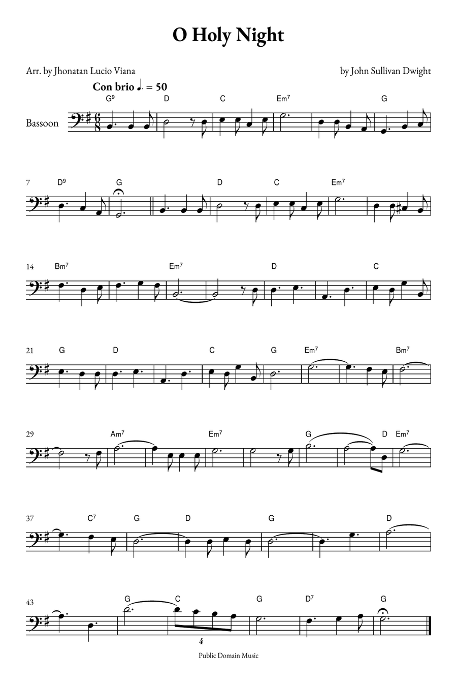 O Holy Night Bassoon Solo scores gallery preview page 1