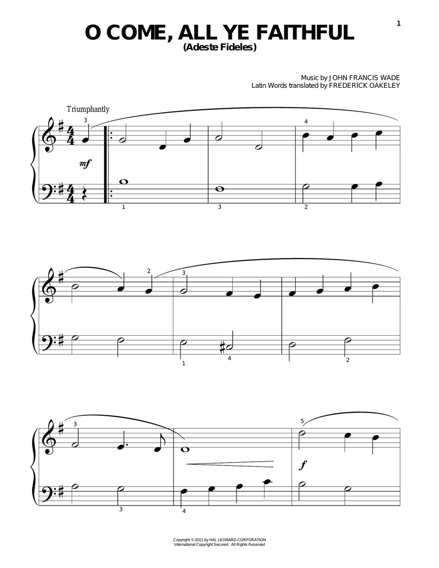 O Come, All Ye Faithful (Adeste Fideles) Easy Piano scores gallery preview page 1