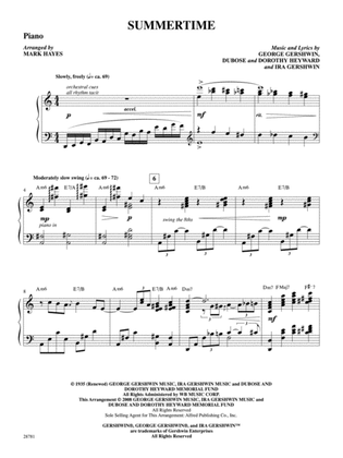 Summertime (from the musical Porgy and Bess): Piano Accompaniment