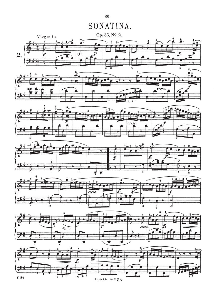 Sonatina In G Major, Op. 36, No. 2 Piano Solo scores gallery preview page 1