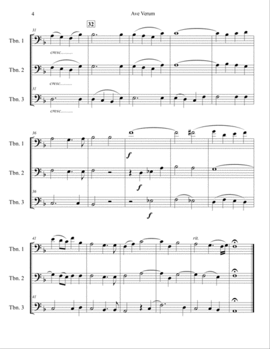 Ave Verum Corpus for Three Trombones Trombone Trio scores gallery preview page 4