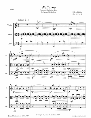 Grieg: Notturno Op. 54 No. 4 for String Trio