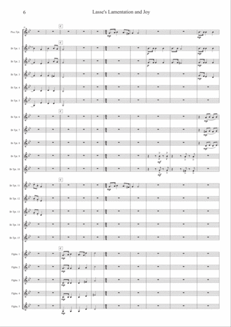 Lasse's Lamentation and Joy for 20/21 Trumpets or Treble Clef Instruments Large Ensemble scores gallery preview page 6