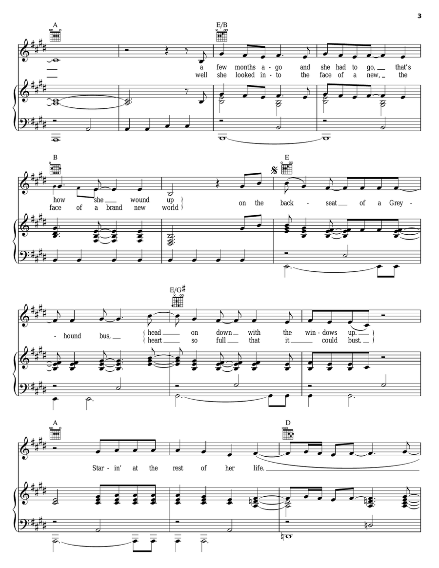 Backseat Of A Greyhound Bus Piano, Vocal, Guitar scores gallery preview page 3