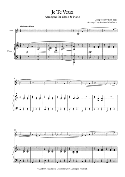 Je Te Veux arranged for Oboe and Piano image number null