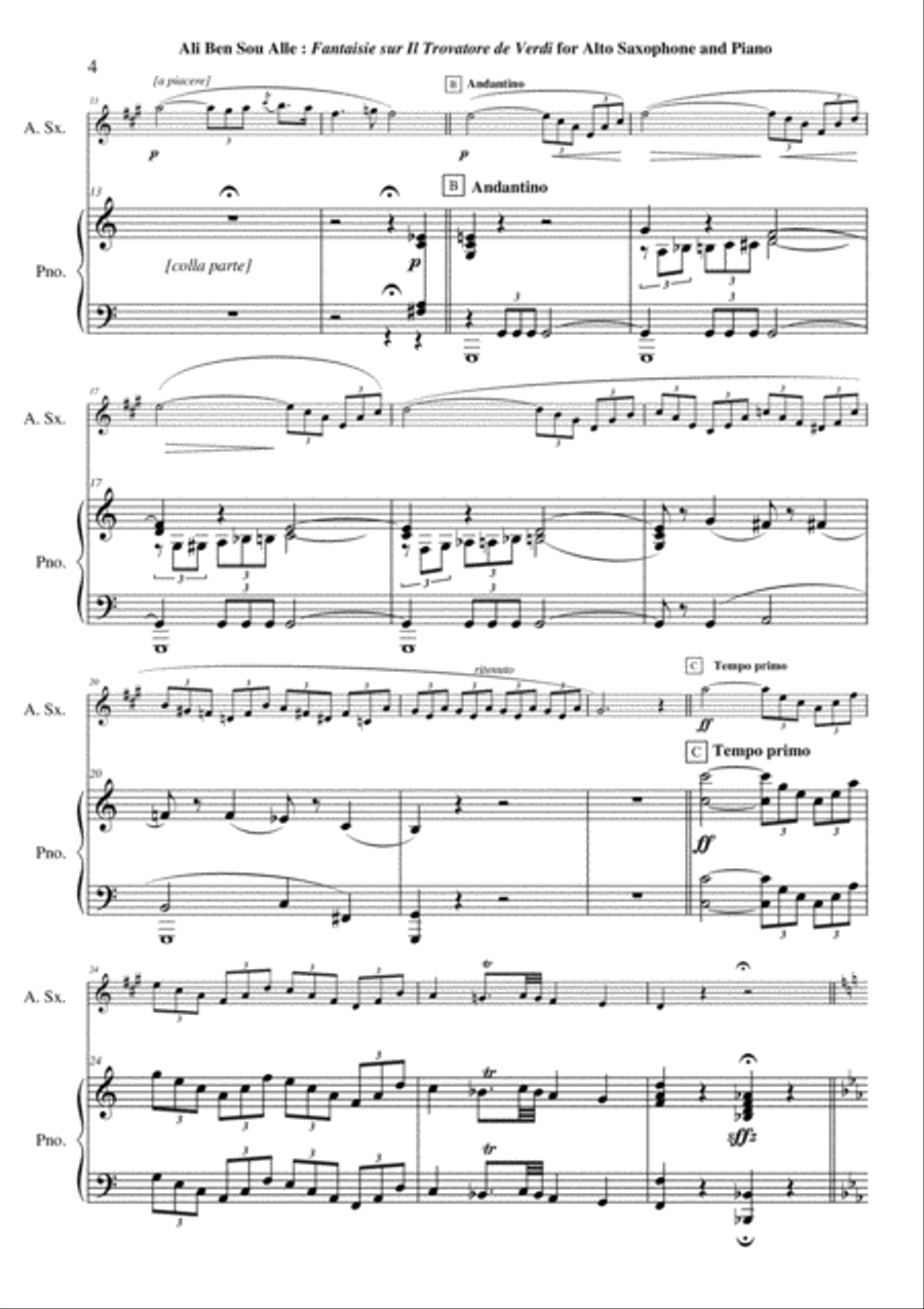 Ali Ben Sou Alle: Fantaisie sur Il Trovatore de Verdi for alto saxophone and piano Alto Saxophone scores gallery preview page 4