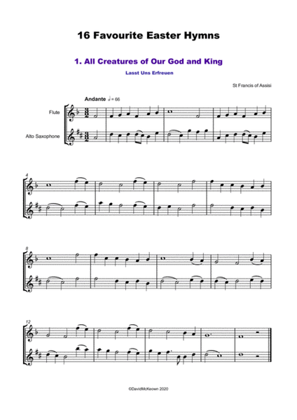 16 Favourite Easter Hymns for Flute and Alto Saxophone Duet