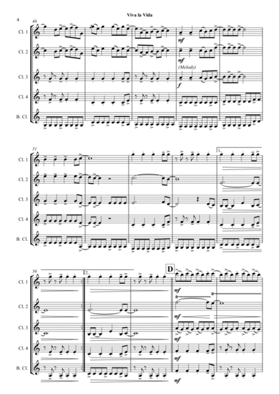 Viva La Vida Bass Clarinet scores gallery preview page 4