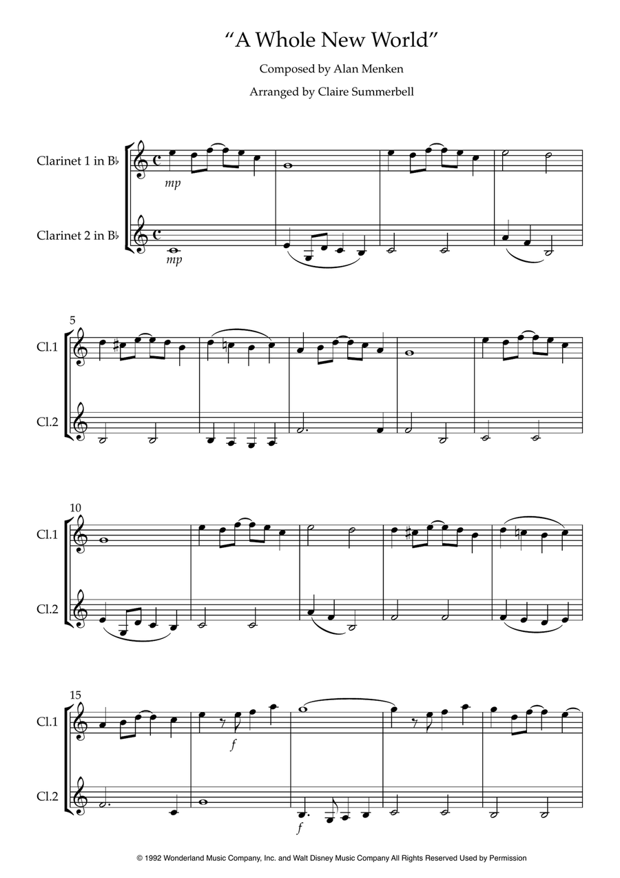 A Whole New World Clarinet Duet scores gallery preview page 1
