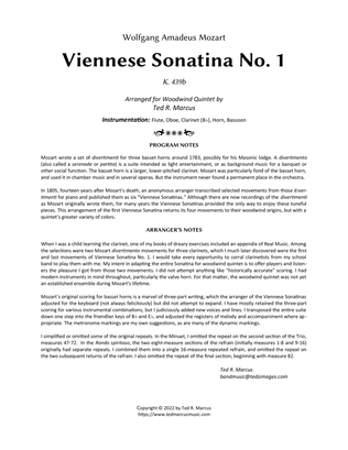 Viennese Sonatina No. 1, K. 439b for Woodwind Quintet
