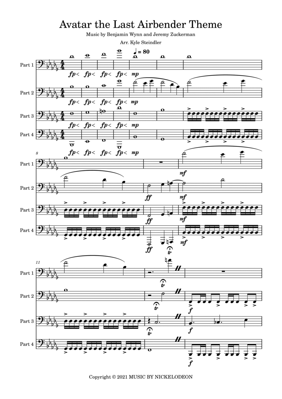 Avatar: The Last Airbender - Main Title Theme Brass Ensemble scores gallery preview page 1