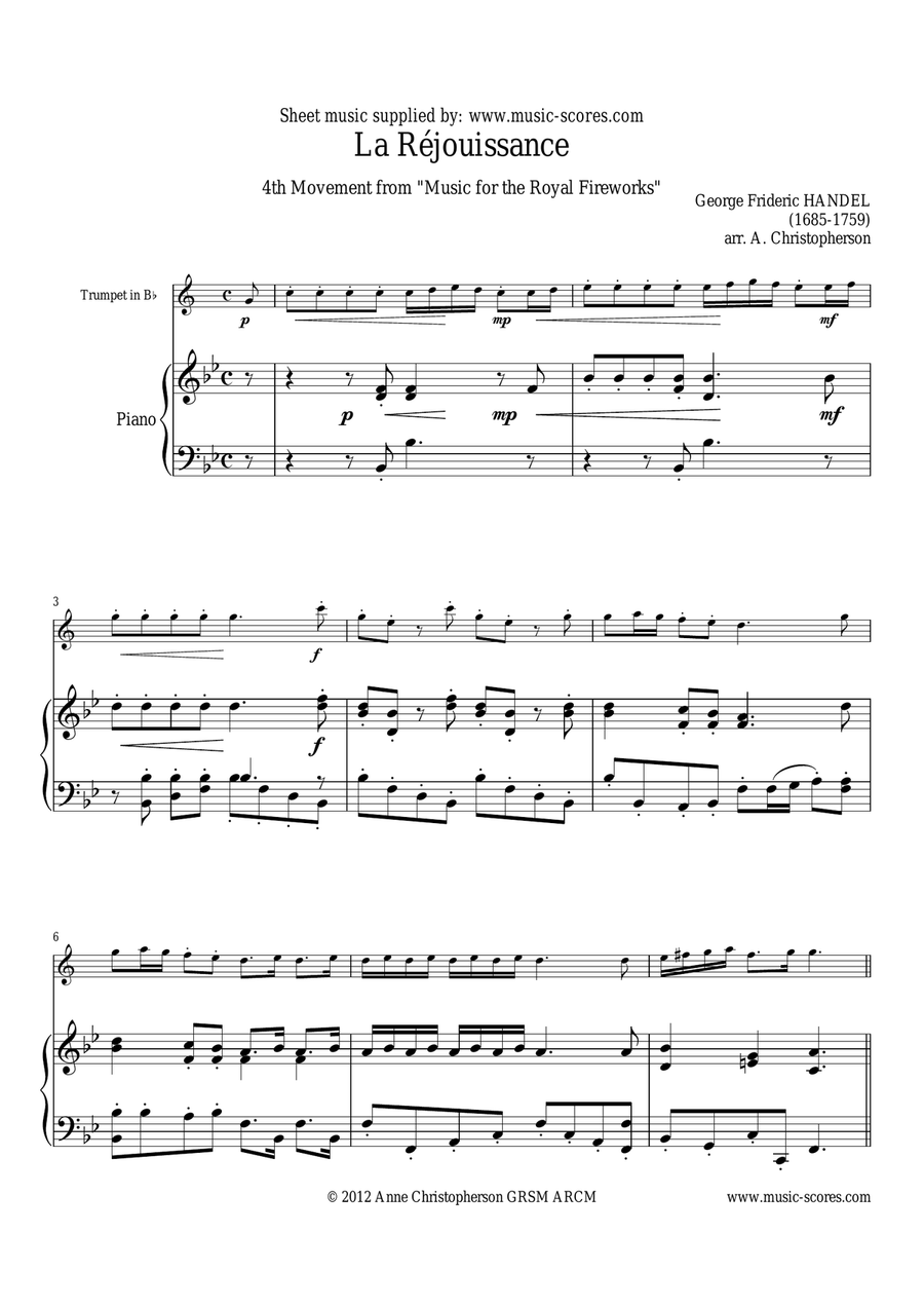 La Réjouissance - Trumpet in Bb & Piano B-Flat Trumpet scores gallery preview page 1
