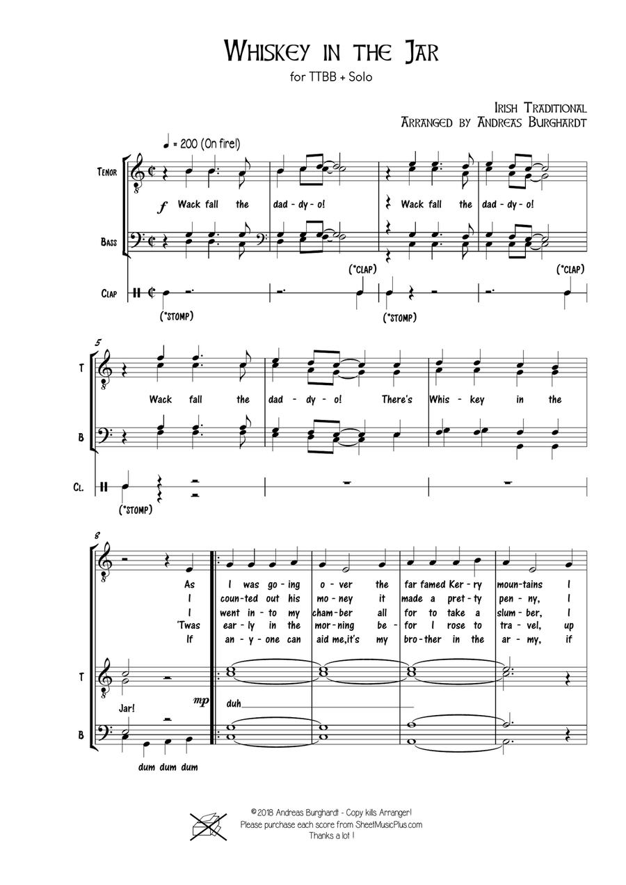 Whisky in the Jar (for Choir TTBB + Solo) TTBB scores gallery preview page 1