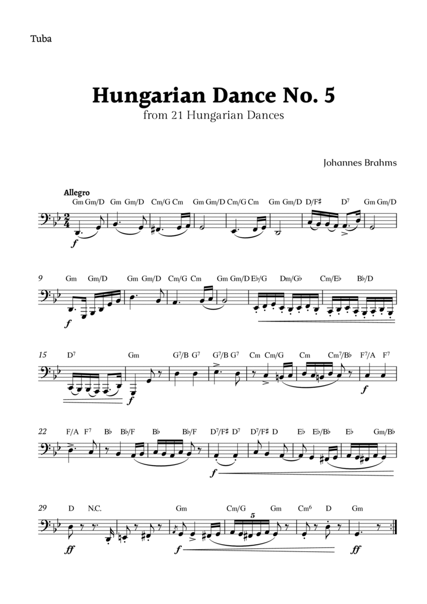 Hungarian Dance No. 5 by Brahms for Tuba Solo image number null