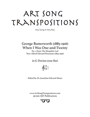 Book cover for BUTTERWORTH: When I Was One-and-Twenty (transposed to G dorian, one flat)