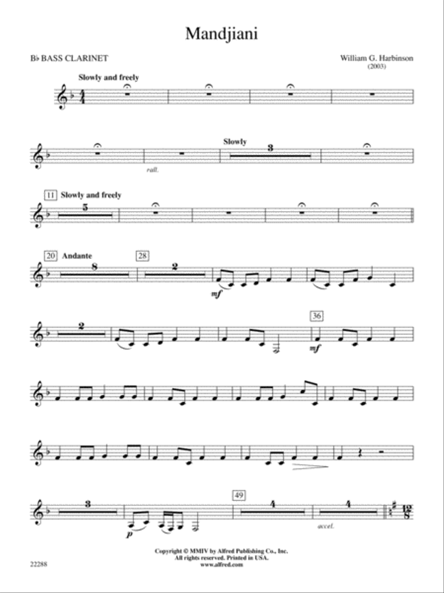 Mandjiani: B-flat Bass Clarinet Concert Band scores gallery preview page 1