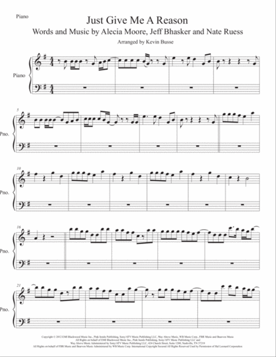 Just Give Me A Reason Easy Piano scores gallery preview page 1