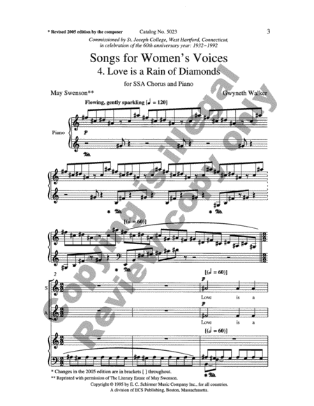 Songs for Women's Voices: 4. Love Is a Rain of Diamonds (Choral Score)