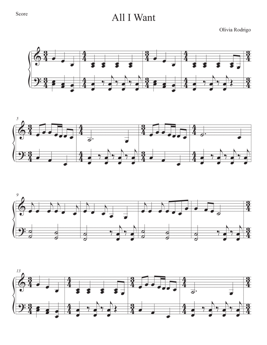 All I Want Easy Piano scores gallery preview page 1
