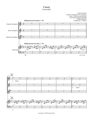Canon (Pachelbel) (Bb) (Saxophone Trio - 1 Sop, 1 Tenor, 1 Bari), Keyboard)