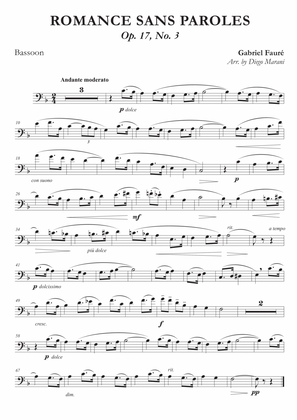 Romances Sans Paroles Op. 17, No. 3 for Bassoon and Piano