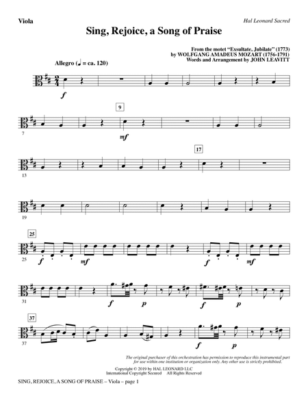 Sing, Rejoice A Song Of Praise (arr. John Leavitt) - Viola