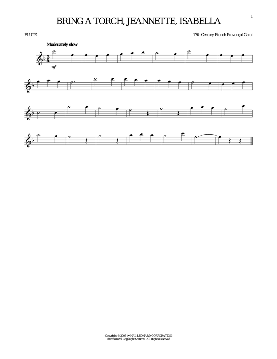 Bring A Torch, Jeannette, Isabella Flute Solo scores gallery preview page 1