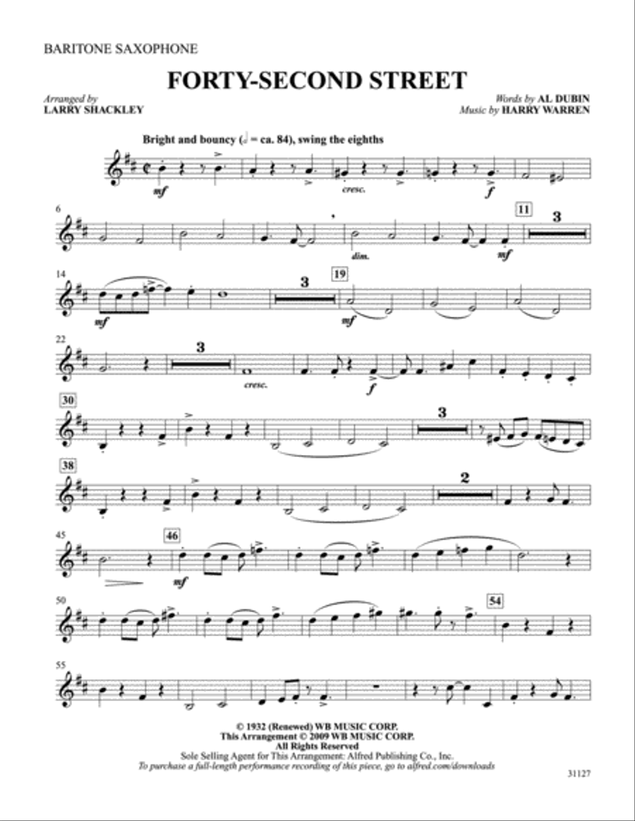 Forty-Second Street (from the musical Forty-Second Street): E-flat Baritone Saxophone Baritone Saxophone scores gallery preview page 1