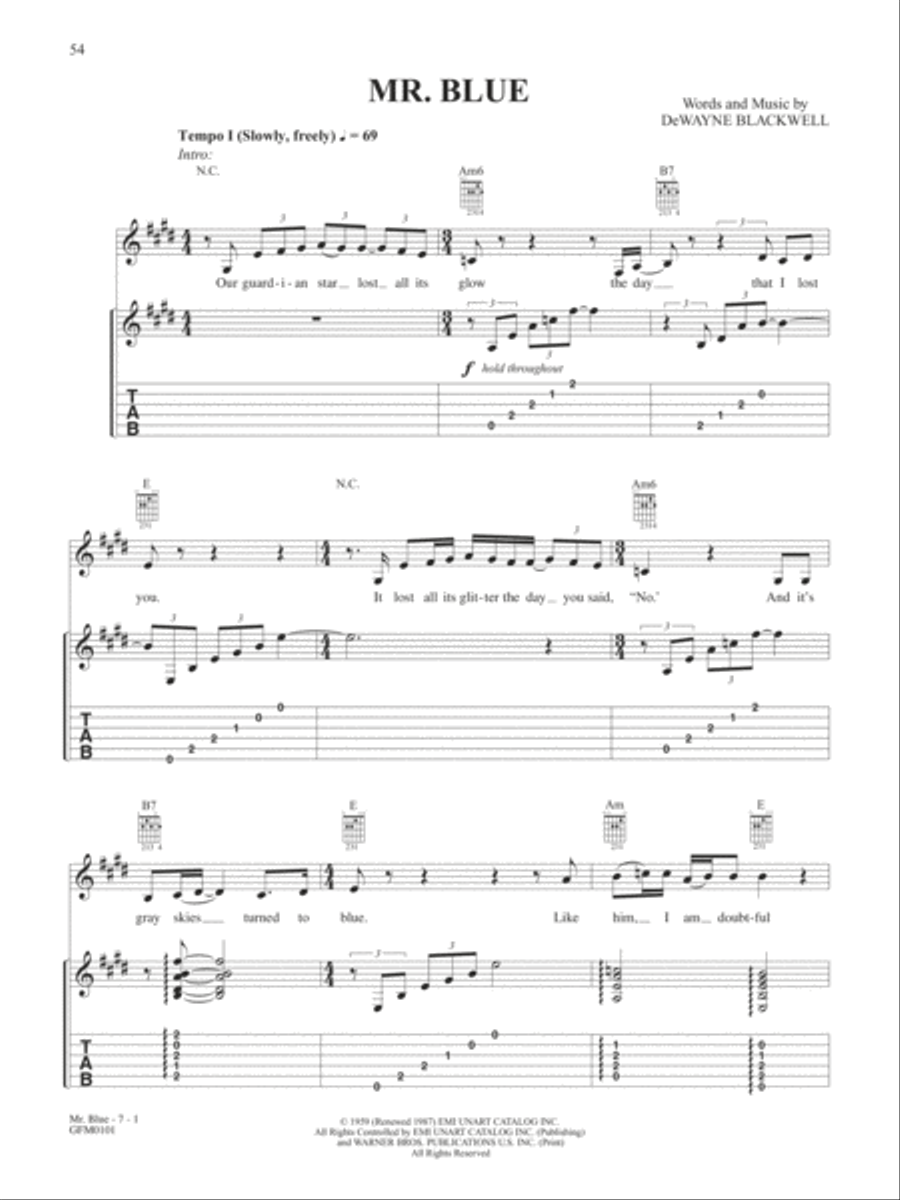 Mister Blue Guitar Tablature scores gallery preview page 1