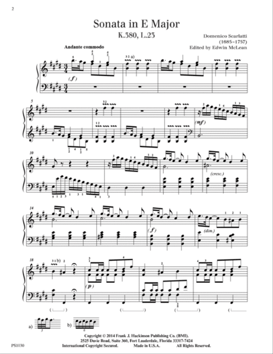 Sonata in E Major, K.380, L.23 Piano Solo scores gallery preview page 2