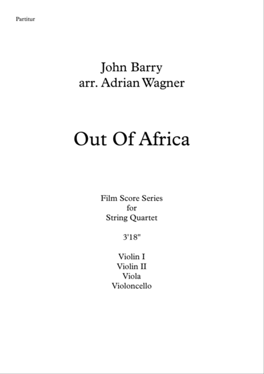 Out Of Africa End Title (you Are Karen) String Quartet scores gallery preview page 2