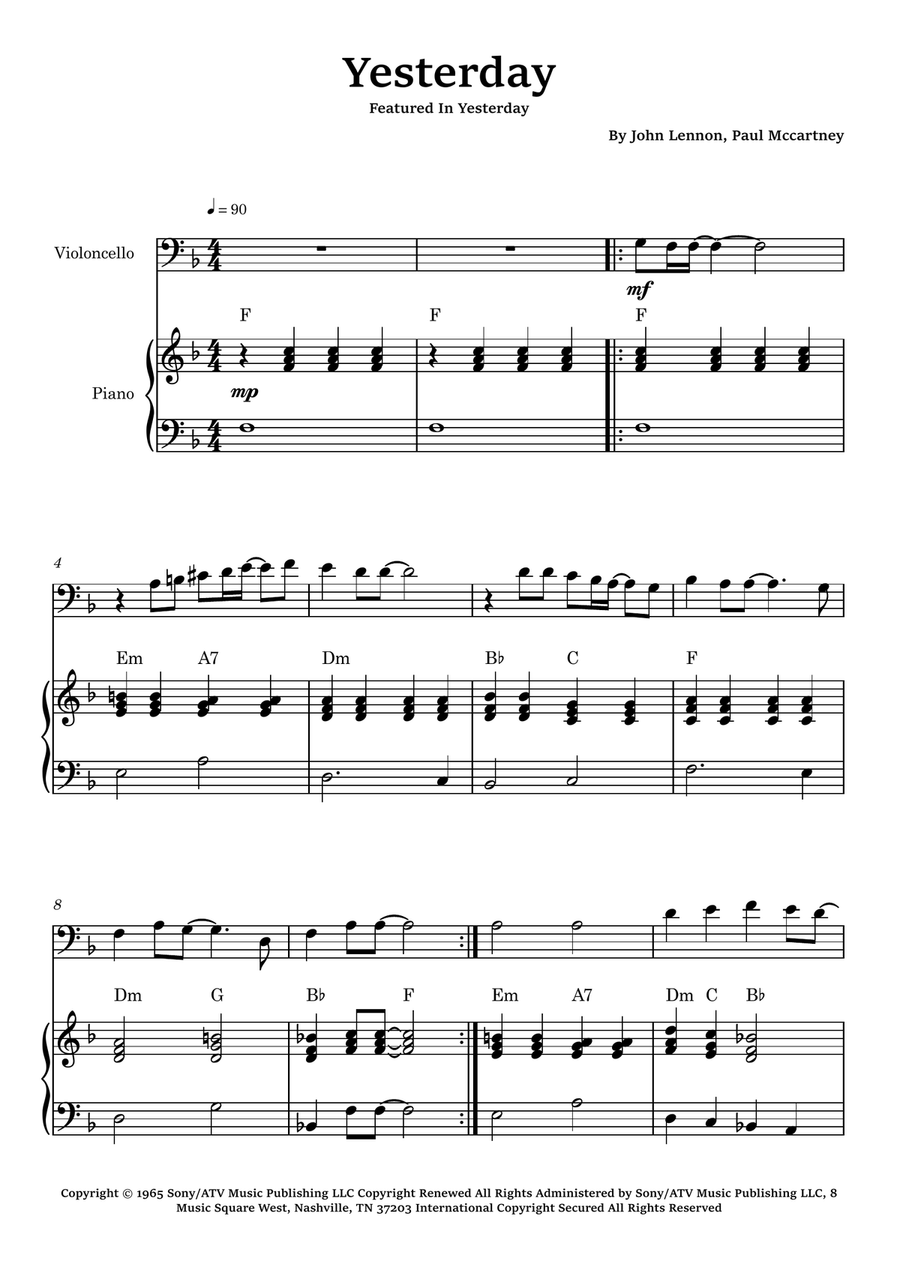 Yesterday Piano scores gallery preview page 1